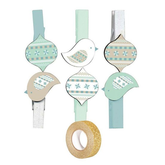 Mini pinces à linge noël givré + masking tape doré à paillettes 5 m
