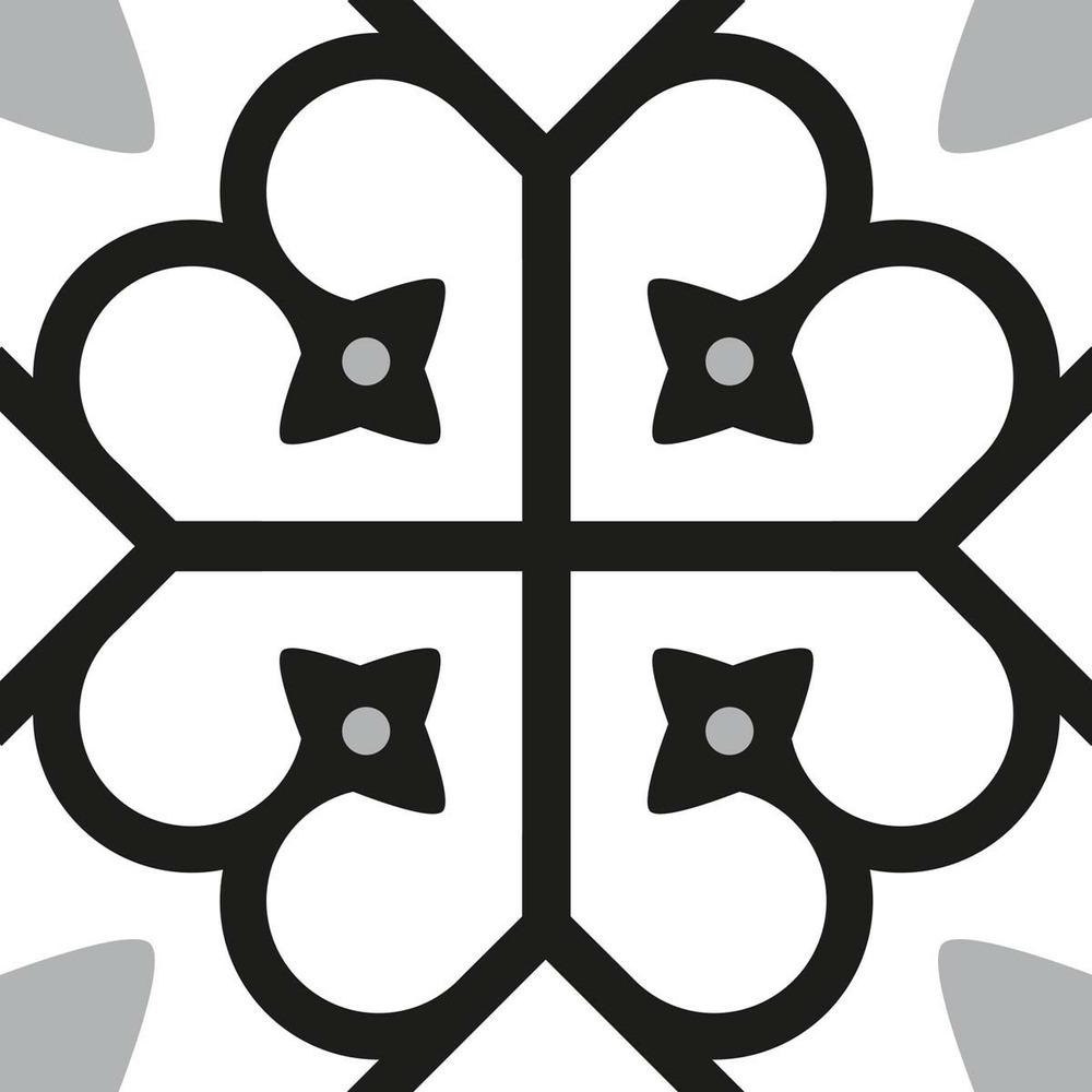 Stickers carrelage 15 x 15 cm - motif floral noir et blanc