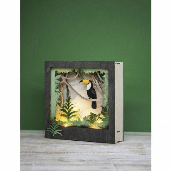 Cadre décoratif en bois à motif 3d - 24 x 24 x 6,5 cm - toucan