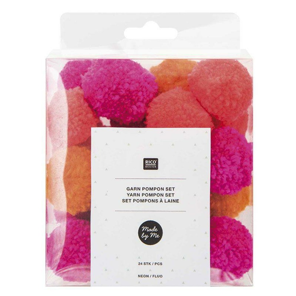 24 pompons en laine teintes fluo