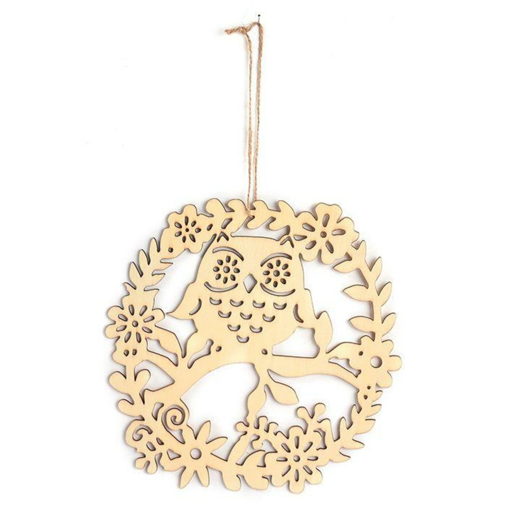 Décor à suspendre en bois 22 x 22 cm - hibou