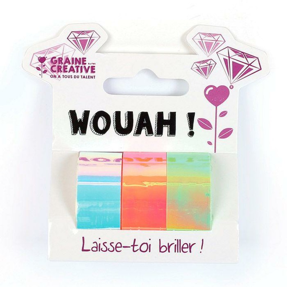 3 masking tapes iridescents 5 m x 1,5 cm - blanc, orange, vert