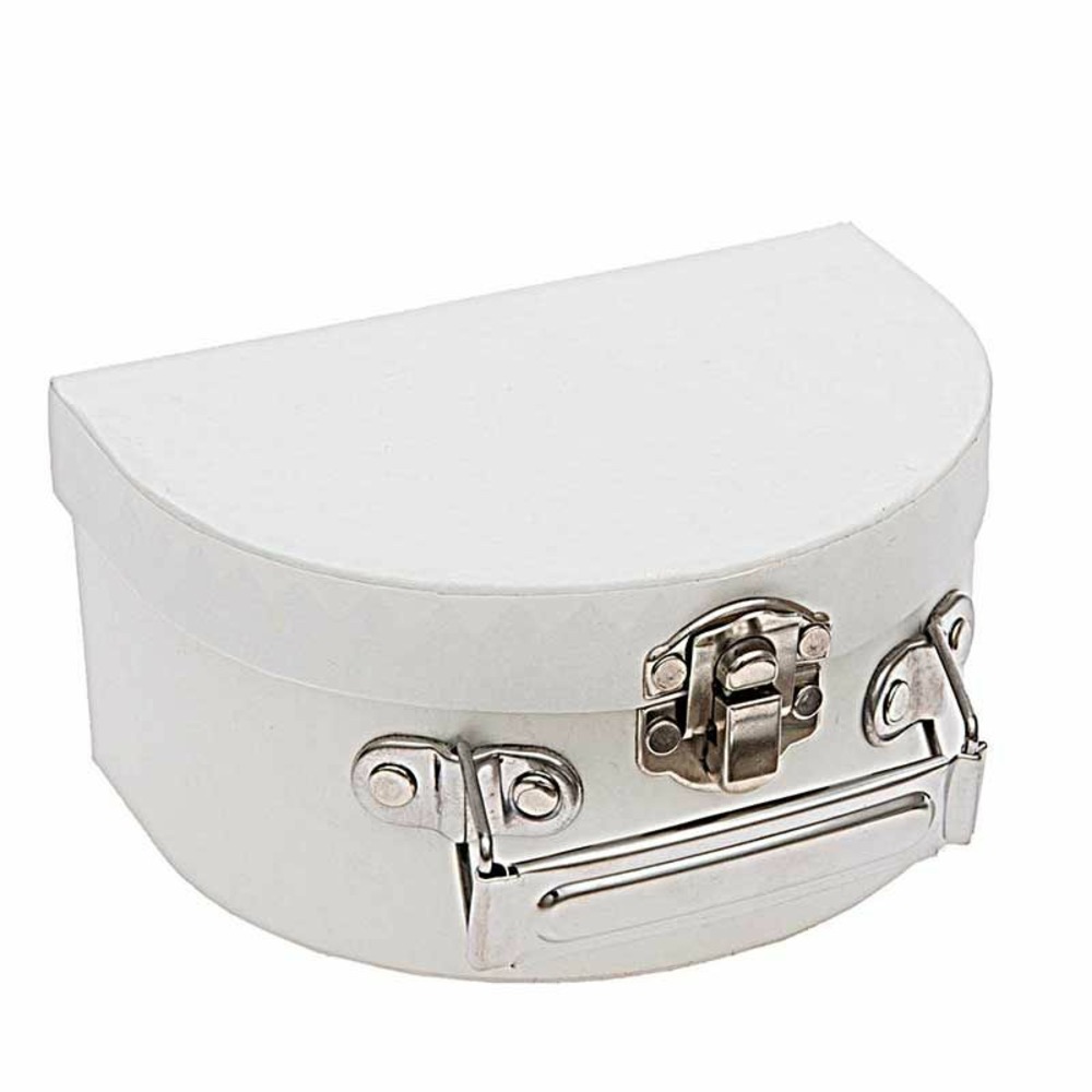 Petite valise en carton semi-circulaire blanche à décorer - 12 x 9 x 6 cm