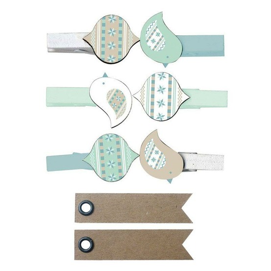 Mini pinces à linge noël givré + 20 étiquettes kraft fanion