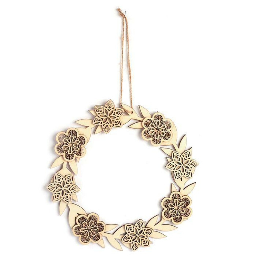 Décor à suspendre en bois 22 x 22 cm - couronne de fleurs