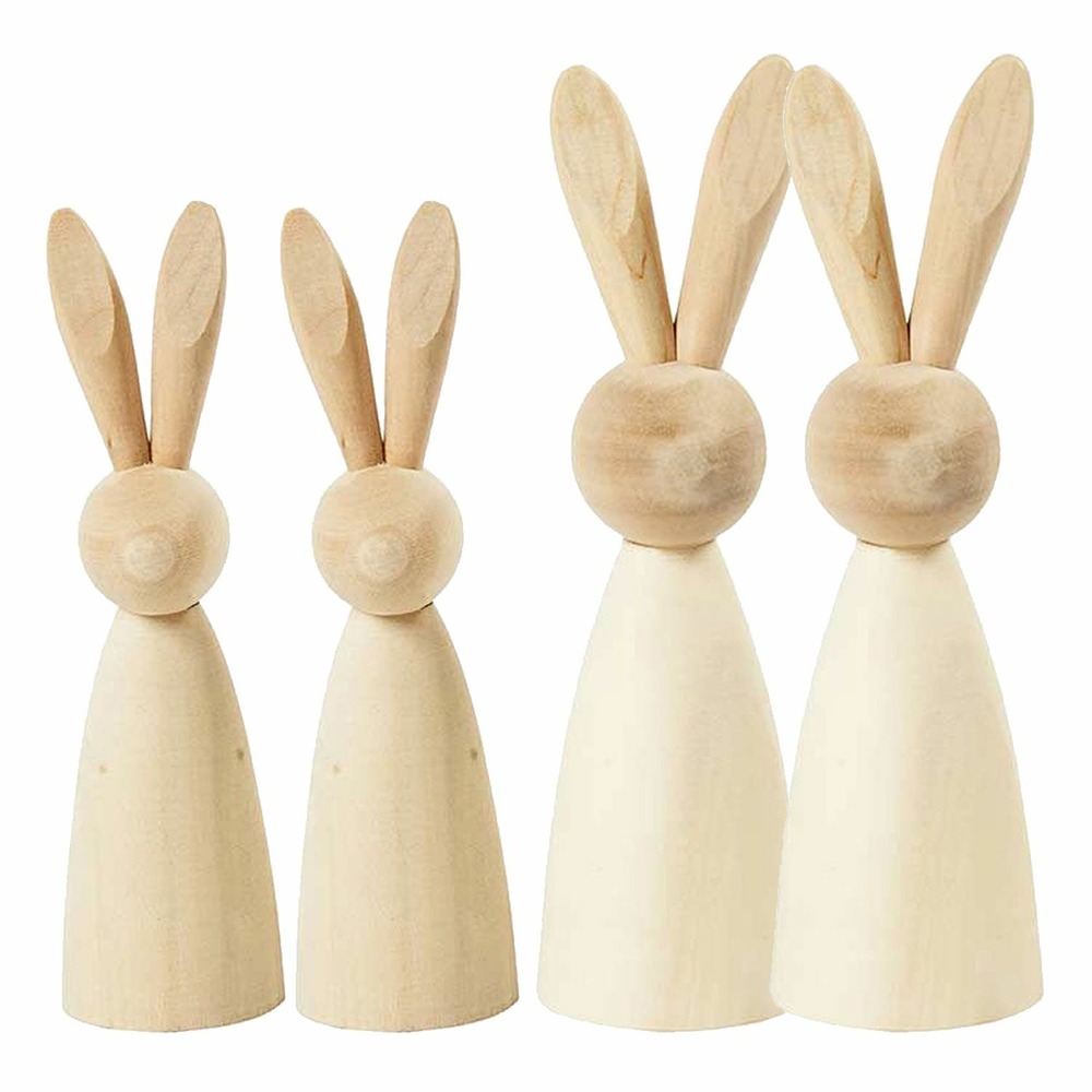 4 lapins en bois à décorer 12 et 14 cm
