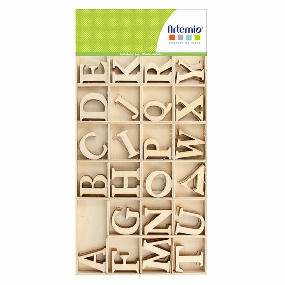Alphabet en bois lettres majuscules 3 x 0,2 cm - 130 pièces