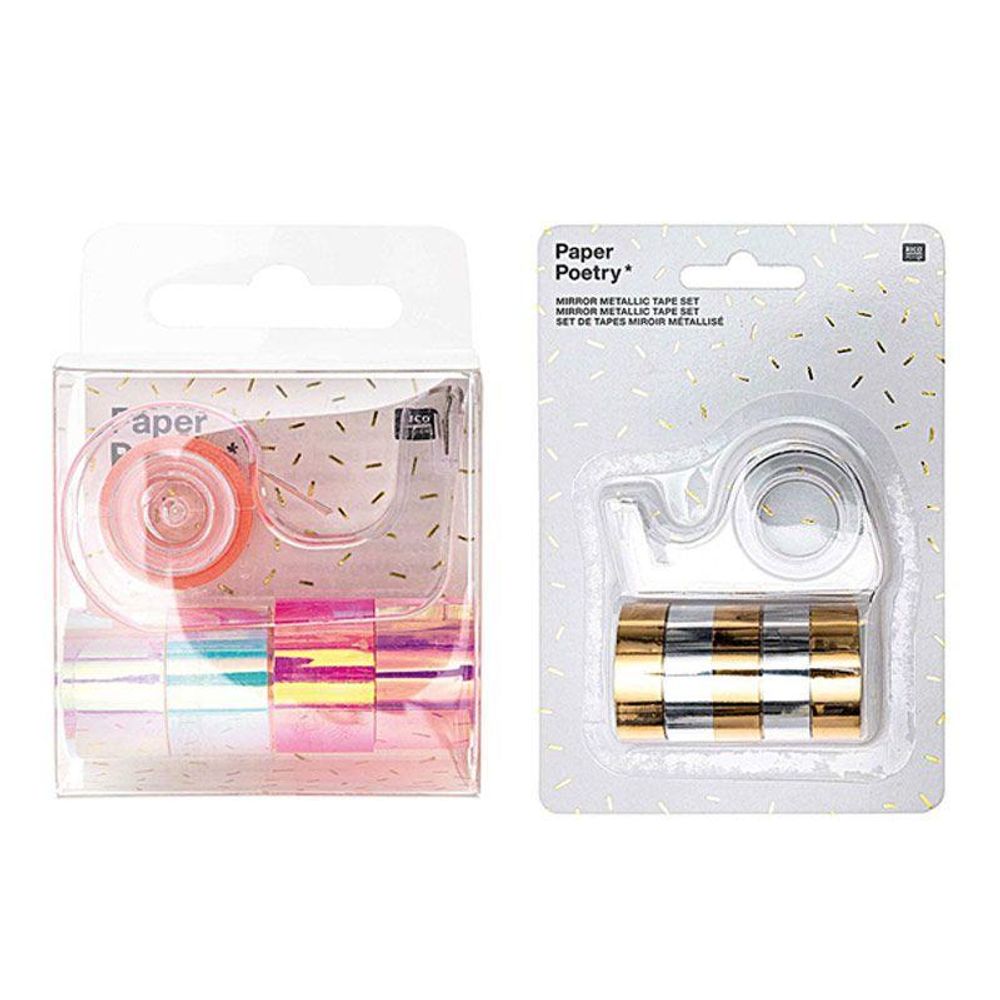 10 mini masking tapes iridescent 1,2 cm x 1,8 m - blanc & rose, or ...