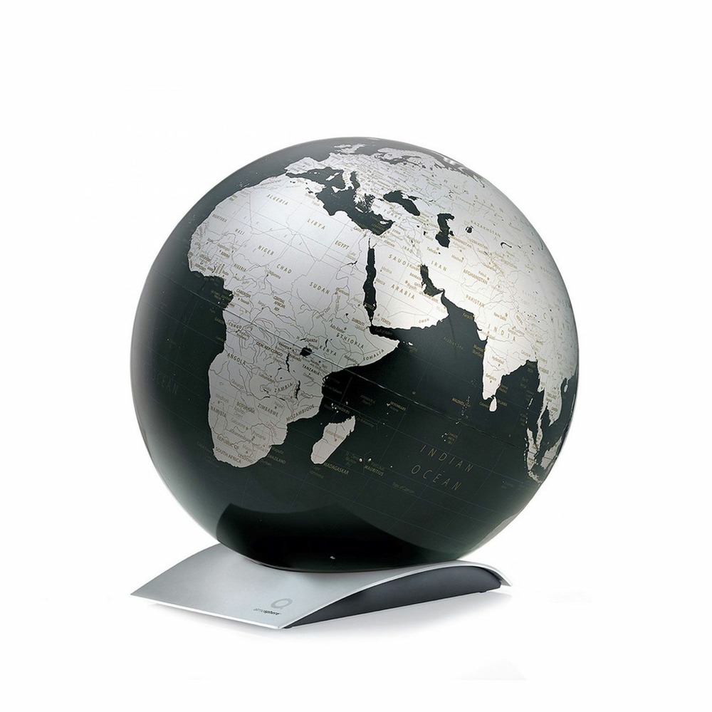 Globe terrestre sur plaque capital ø 30 cm - noir & argent