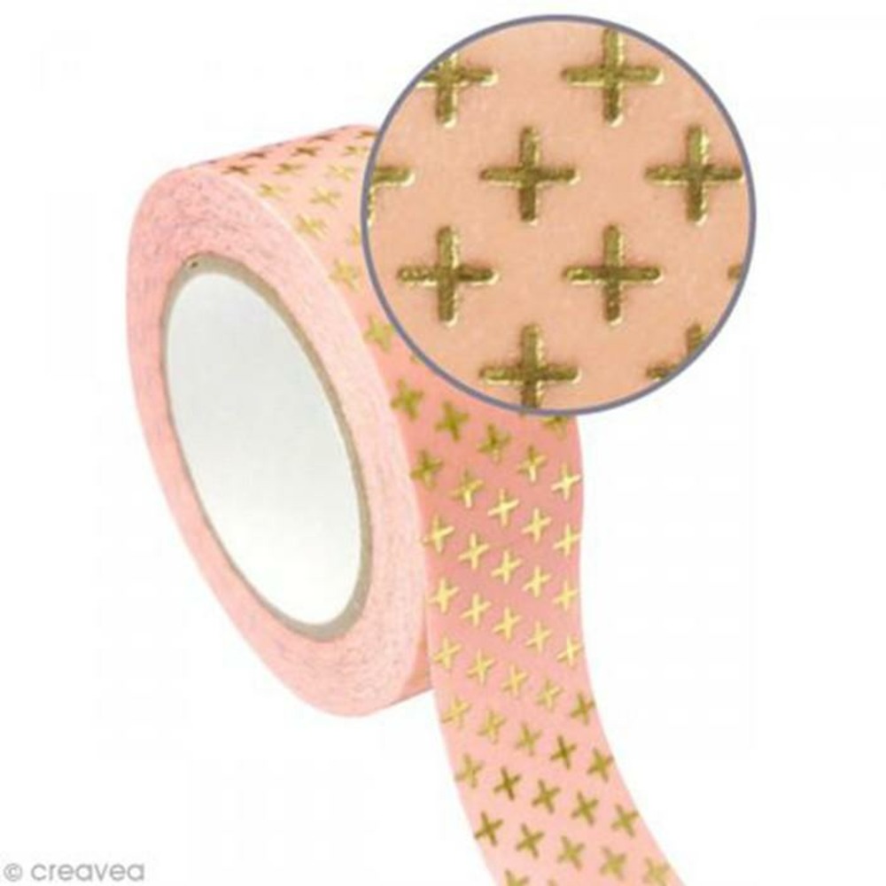 Masking tape rose 1,5 cm x 10 m - croix - doré