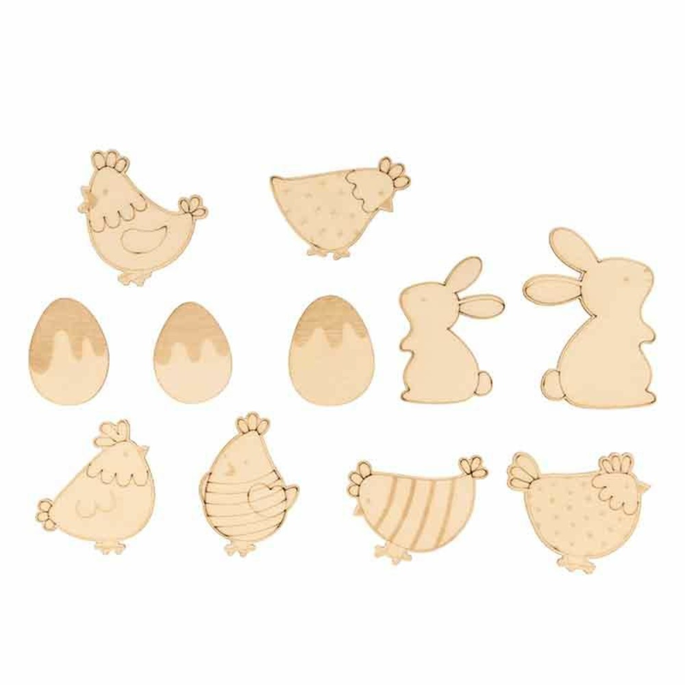 28 mini silhouettes en bois à décorer 2 mm - pâques