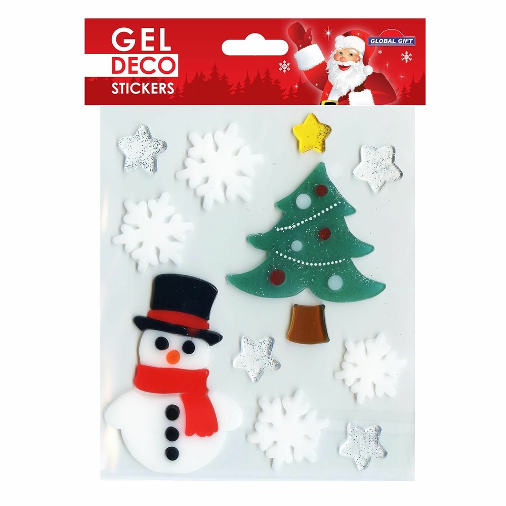Stickers gel noël pour fenêtre - bonhomme de neige et sapin