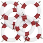 6 décorations bouées de sauvetage en bois - blanc et rouge