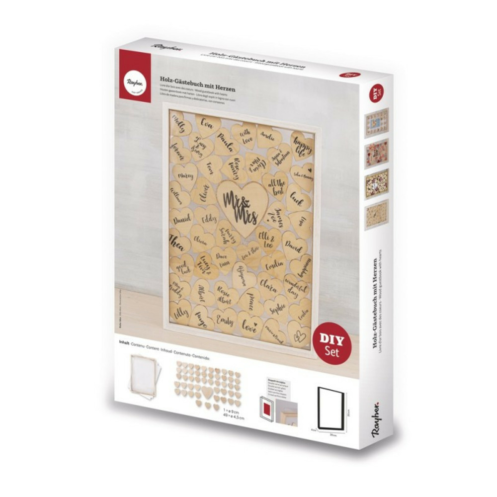 Livre d'or cadre en bois avec des cœurs 35 x 26 x 4 cm