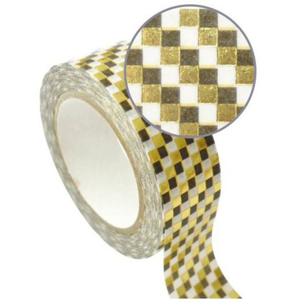 Masking tape 1,5 cm x 10 m - damier - doré