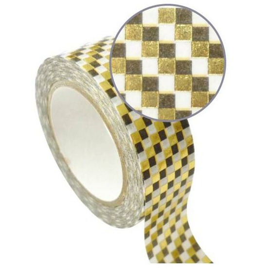 Masking tape 1,5 cm x 10 m - damier - doré
