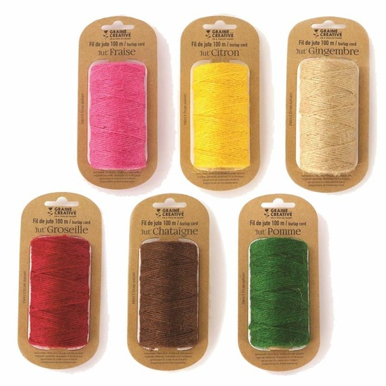 6 bobines de fil de jute 100 m x 2 mm - multicolore