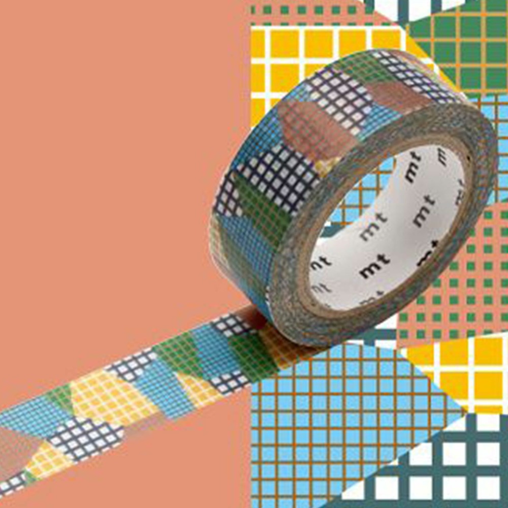 Masking tape collage quadrillé - multicolore - 1,5 cm x 7 m