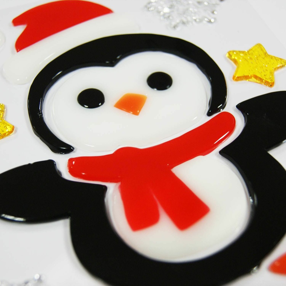 Stickers gel noël pour fenêtre - pingouin de noël