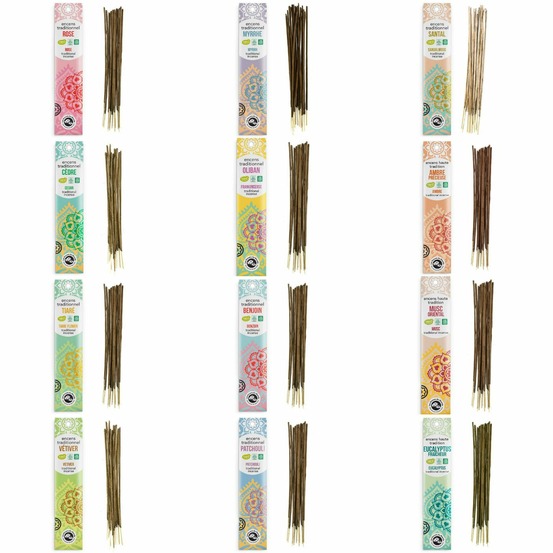 Coffret encens traditionnels indien - gamme complète - 12 x 20 bâtonnets