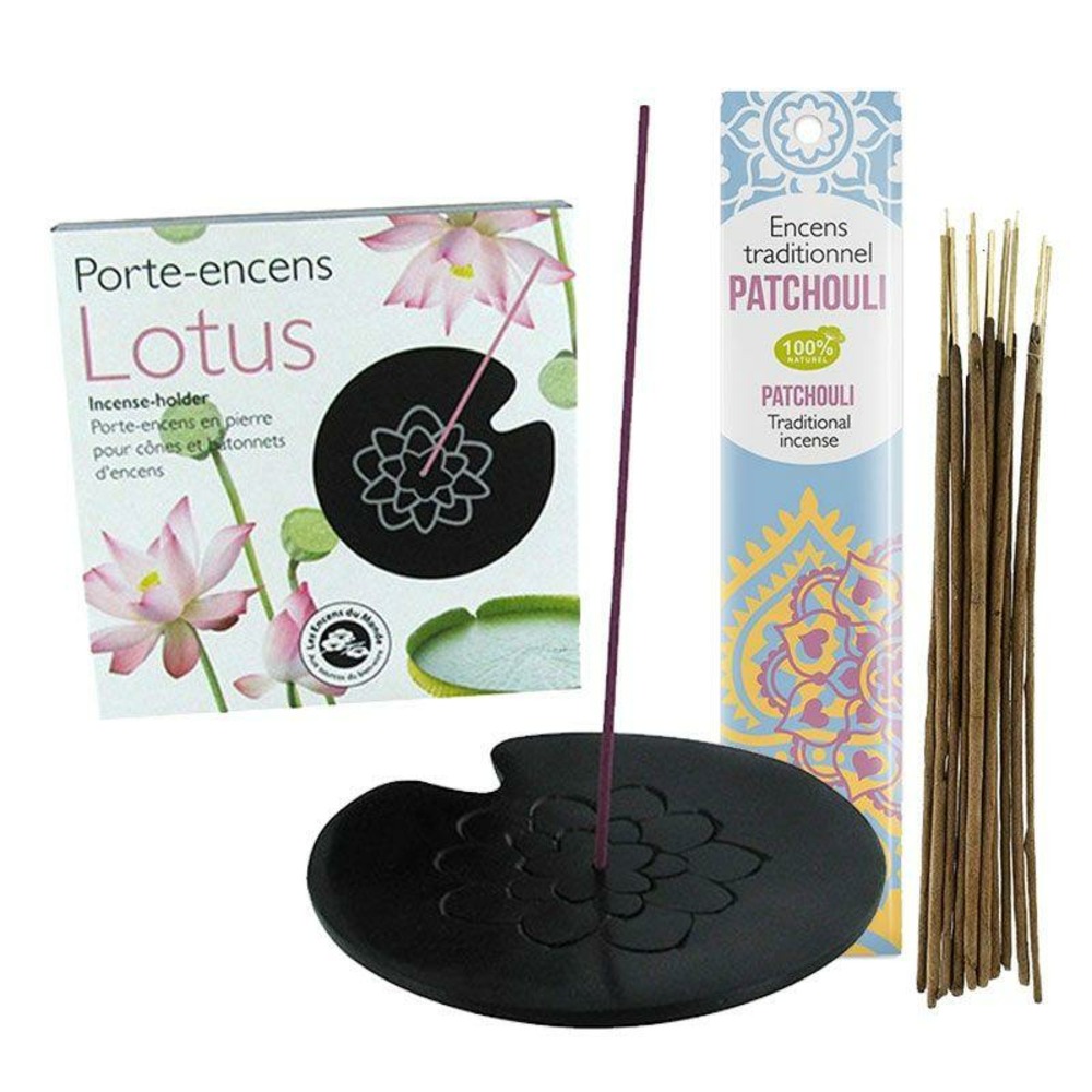 Porte-encens lotus + encens indien au patchouli