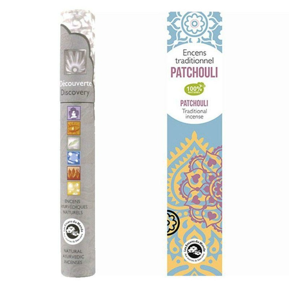 Encens indien patchouli 20 bâtonnets + encens ayurvédique 14 bâtonnets