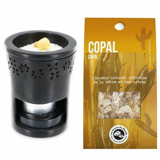 Brûle-parfum en pierre noire + résine de copal à brûler