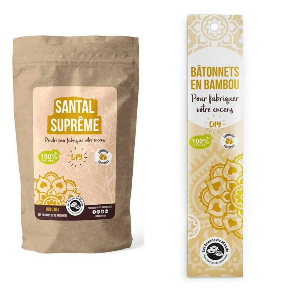 Diy encens - 100 bâtonnets nus en bambou + poudre santal suprême