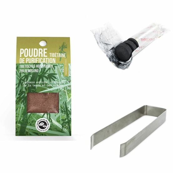 Résine encens à brûler + pince + rouleau charbon