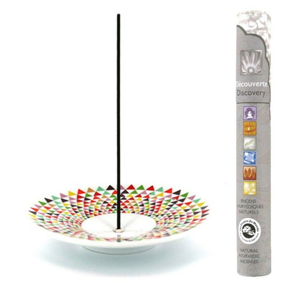 Porte-encens coupelle mosaïques + 14 bâtonnets d'encens ayurvédique