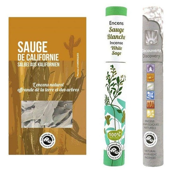 Encens sauge blanche + sauge de californie à brûler + encens ayurvédique