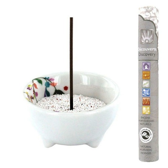 Porte-encens porcelaine végétal + 14 bâtonnets d'encens ayurvédique