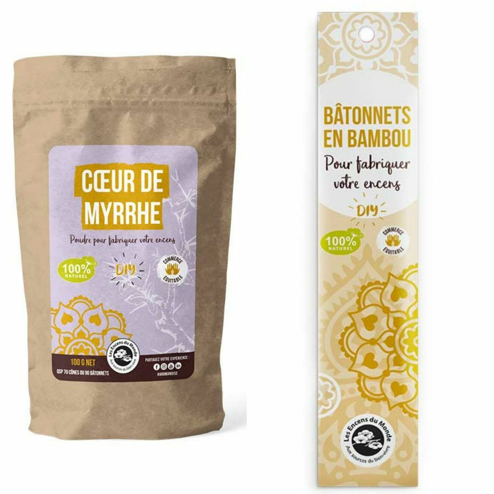 Diy encens - 100 bâtonnets nus en bambou + poudre cœur de myrrhe