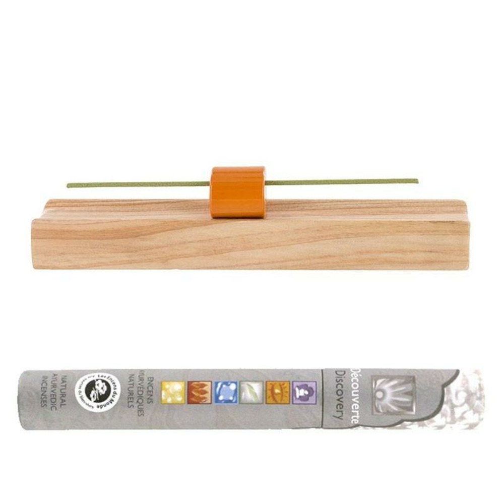 Porte-encens en bois précieux hinoki + 14 bâtonnets d'encens ayurvédique