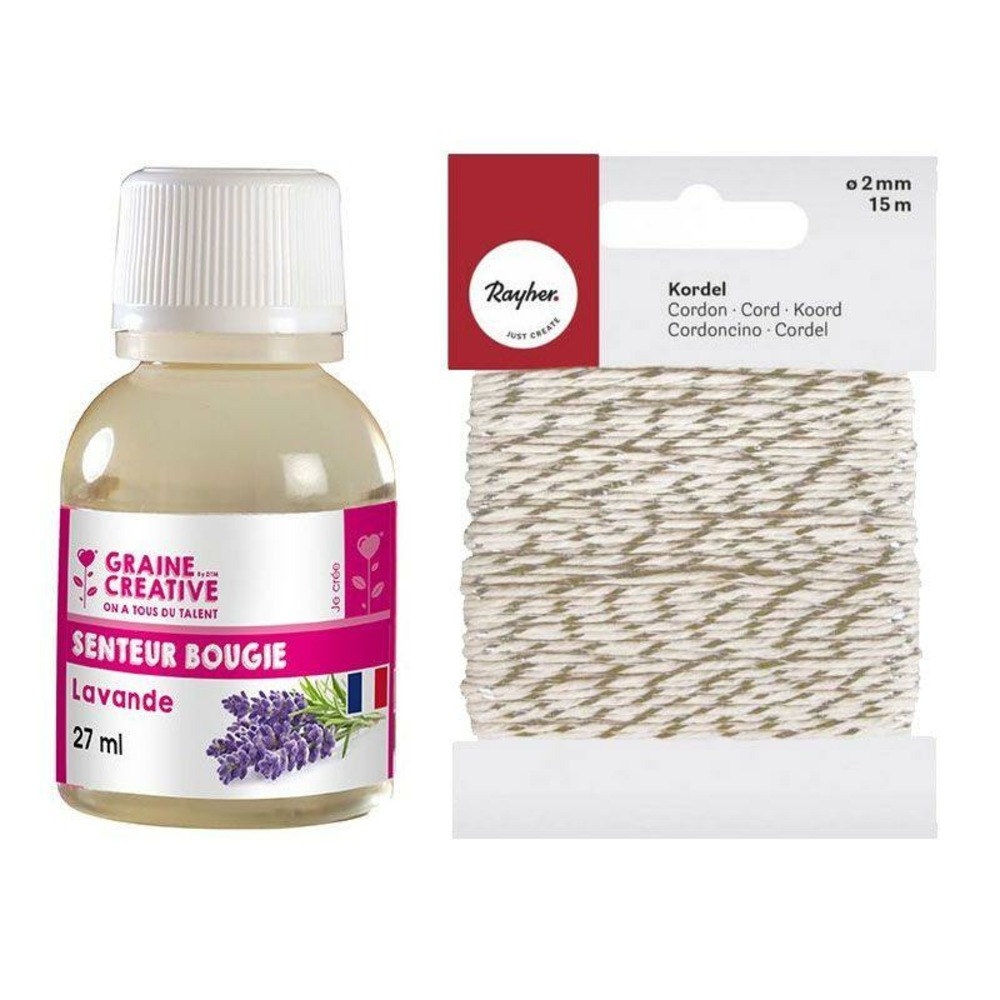 Parfum pour bougies 27 ml senteur lavande + ficelle dorée & blanche 15 m