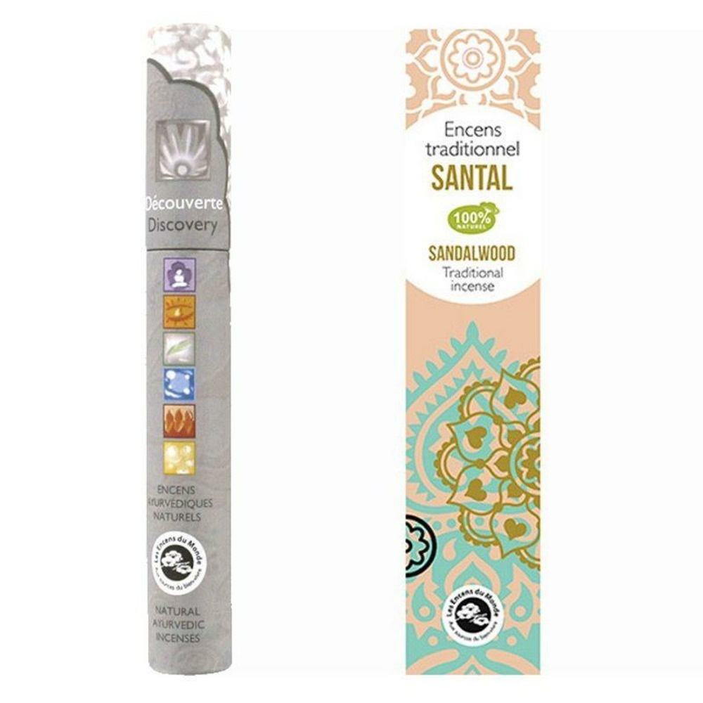 Encens indien santal 20 bâtonnets + encens ayurvédique 14 bâtonnets