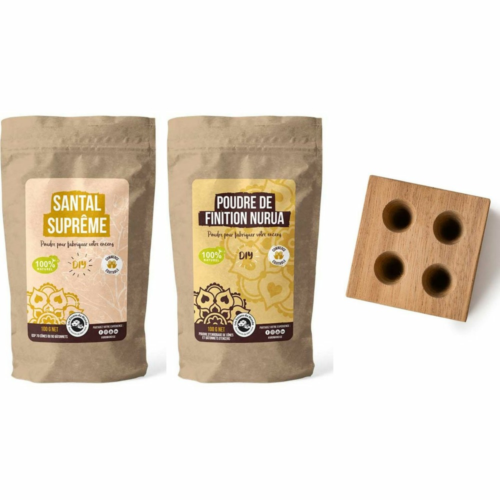 Diy encens - moule en bois pour 4 cônes + poudre santal suprême + poudre de finition