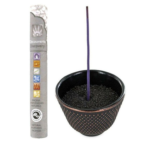 Porte-encens coupelle en fonte zen noir & or + encens ayurvédique