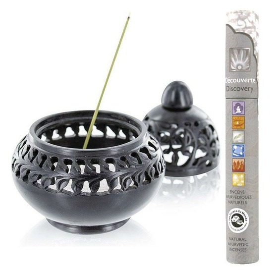 Encensoir en pierre noire venise + encens ayurvédique