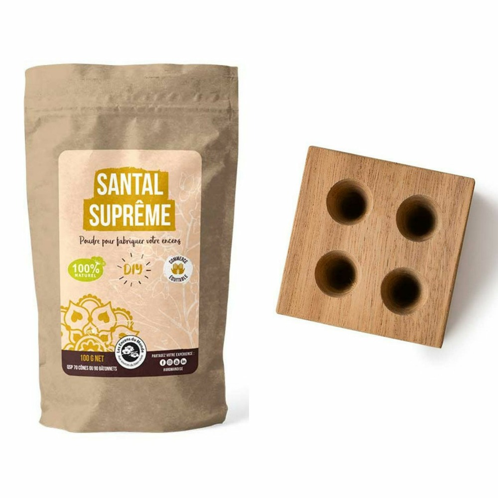 Diy encens - moule en bois pour 4 cônes + poudre santal suprême