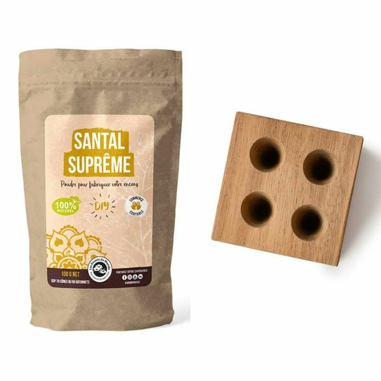 Diy encens - moule en bois pour 4 cônes + poudre santal suprême