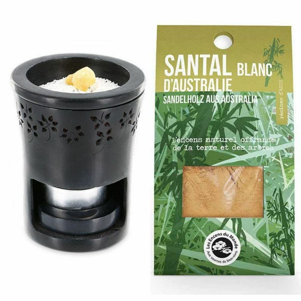 Brûle-parfum en pierre noire + santal blanc à brûler