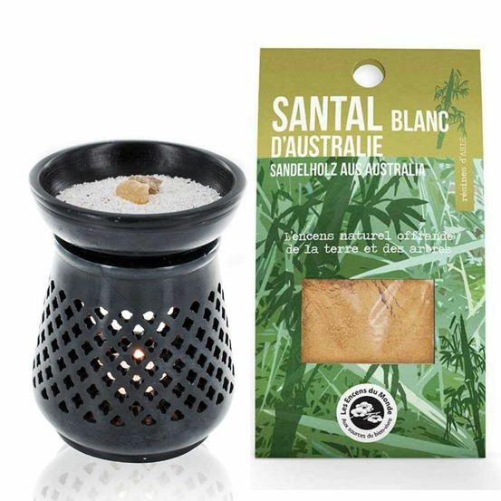 Diffuseur porte-encens en pierre noire + mélange de santal blanc