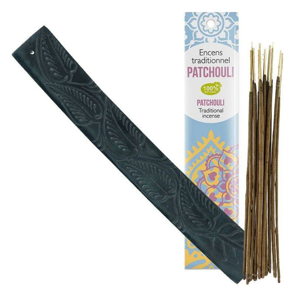 Porte-encens kaya en pierre fleurs exotiques + encens indien au patchouli