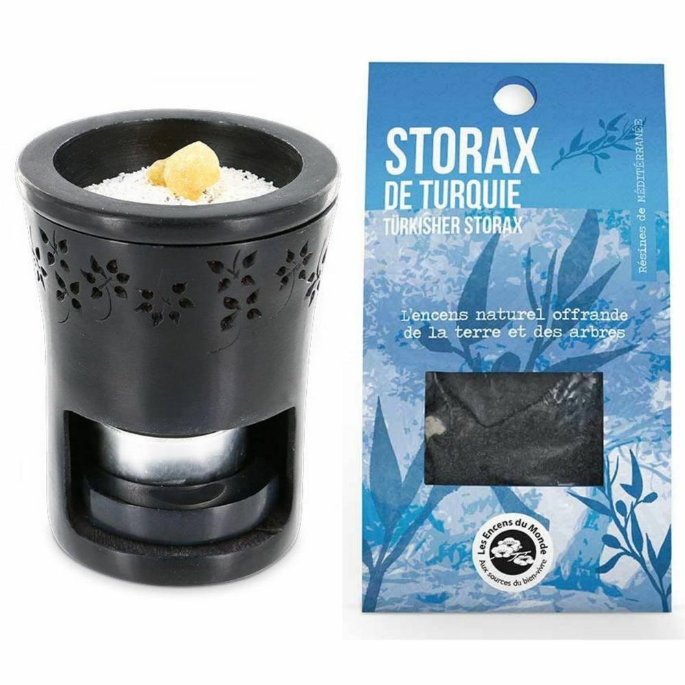 Brûle-parfum en pierre noire + storax de turquie à brûler