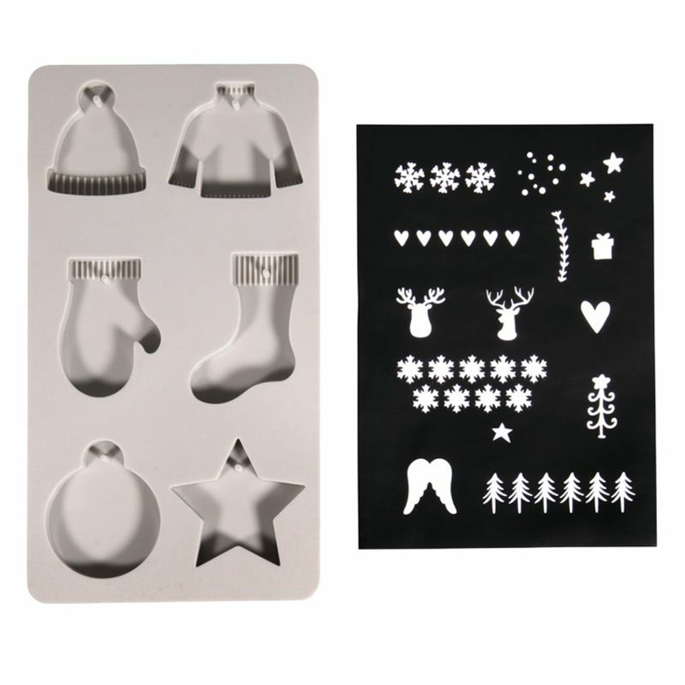 Moule en silicone 6 formes de noël + pochoir a5