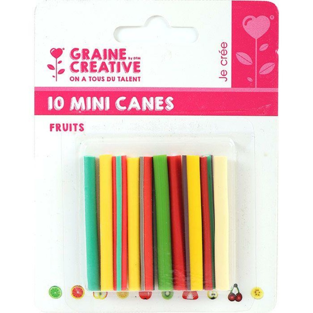 10 mini canes pâte polymère à trancher 5 x 0,5 cm - fruits
