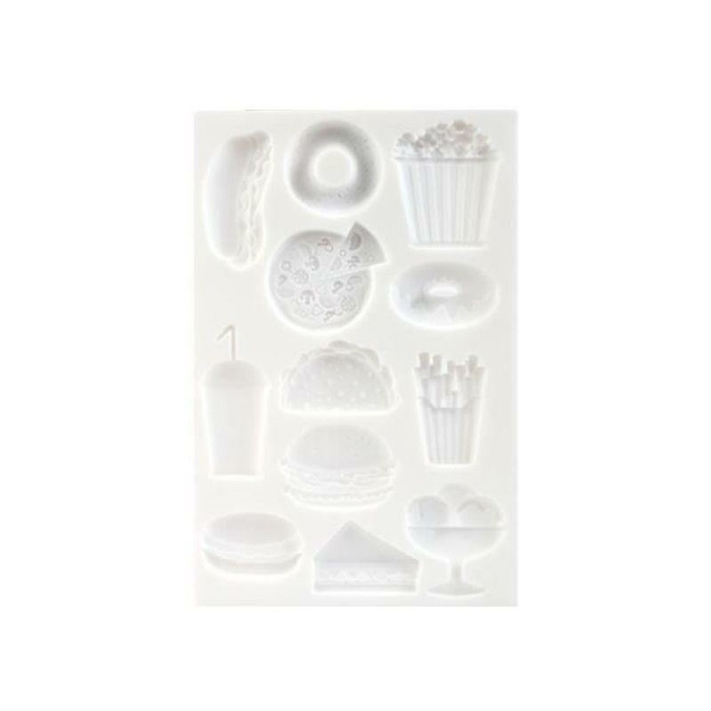 Moule en silicone pour pâte polymère - junk food - 20 x 13 cm