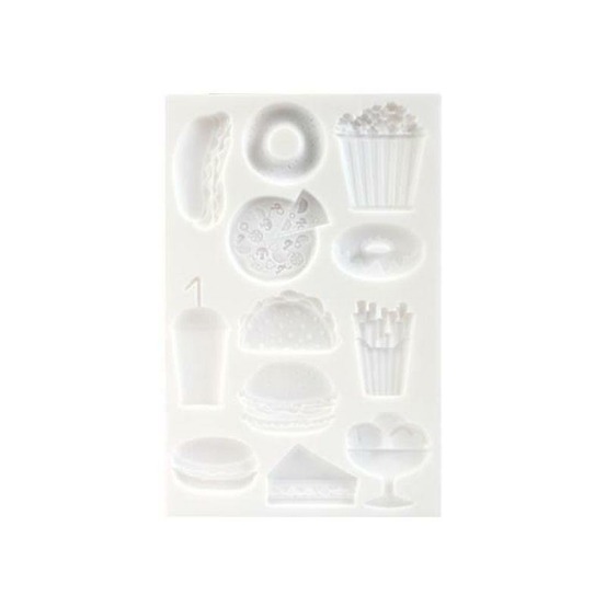 Moule en silicone pour pâte polymère - junk food - 20 x 13 cm
