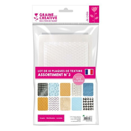 Lot 10 plaques texture pour pâte polymère